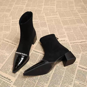 Xajzpa Pointed Toe Women Snow Ankle Boots High Heels Sexy Shoes Chunky Designer Chelsea Boots Winter New Trend Goth Botas De Mujer